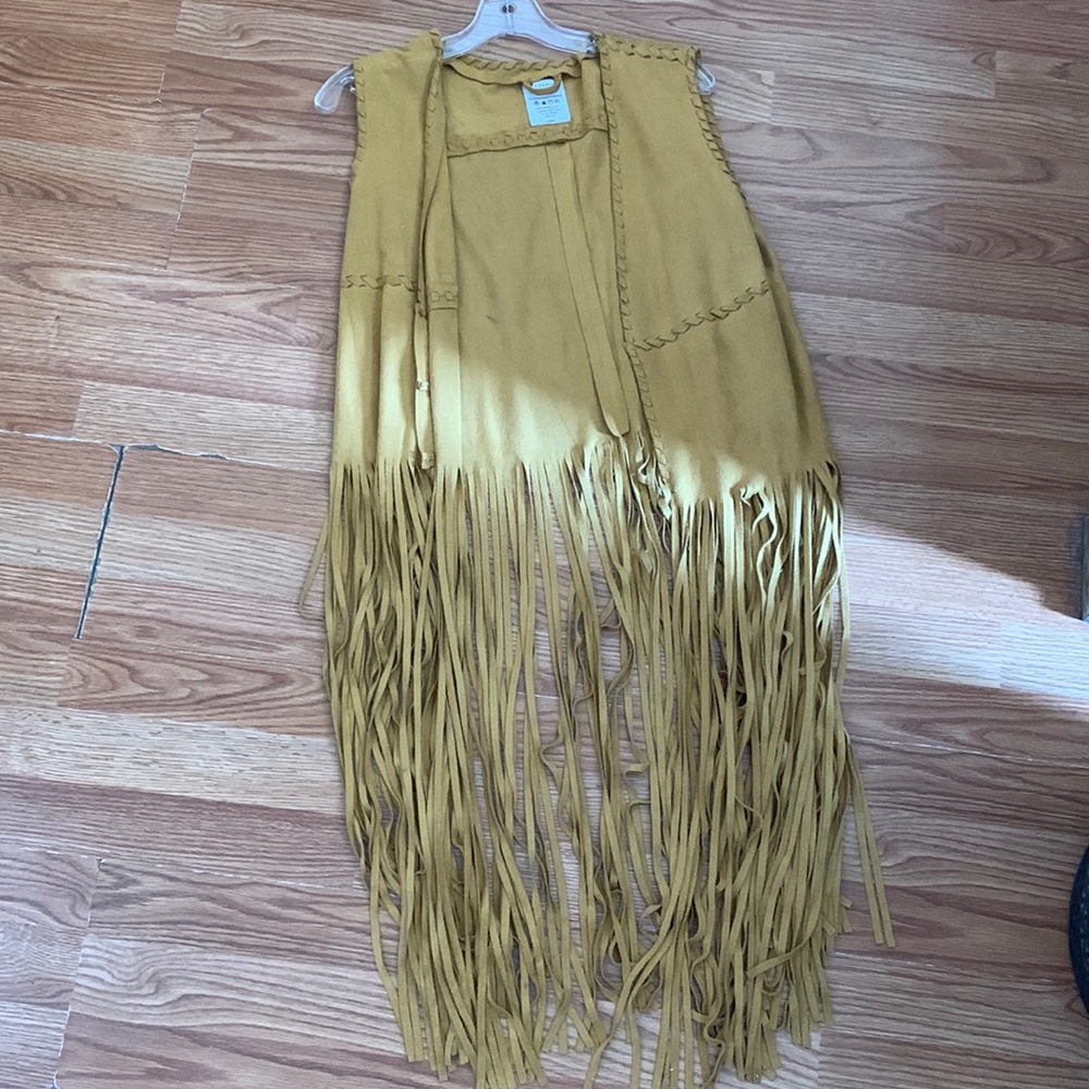 Mustard Fringe cardigan vest